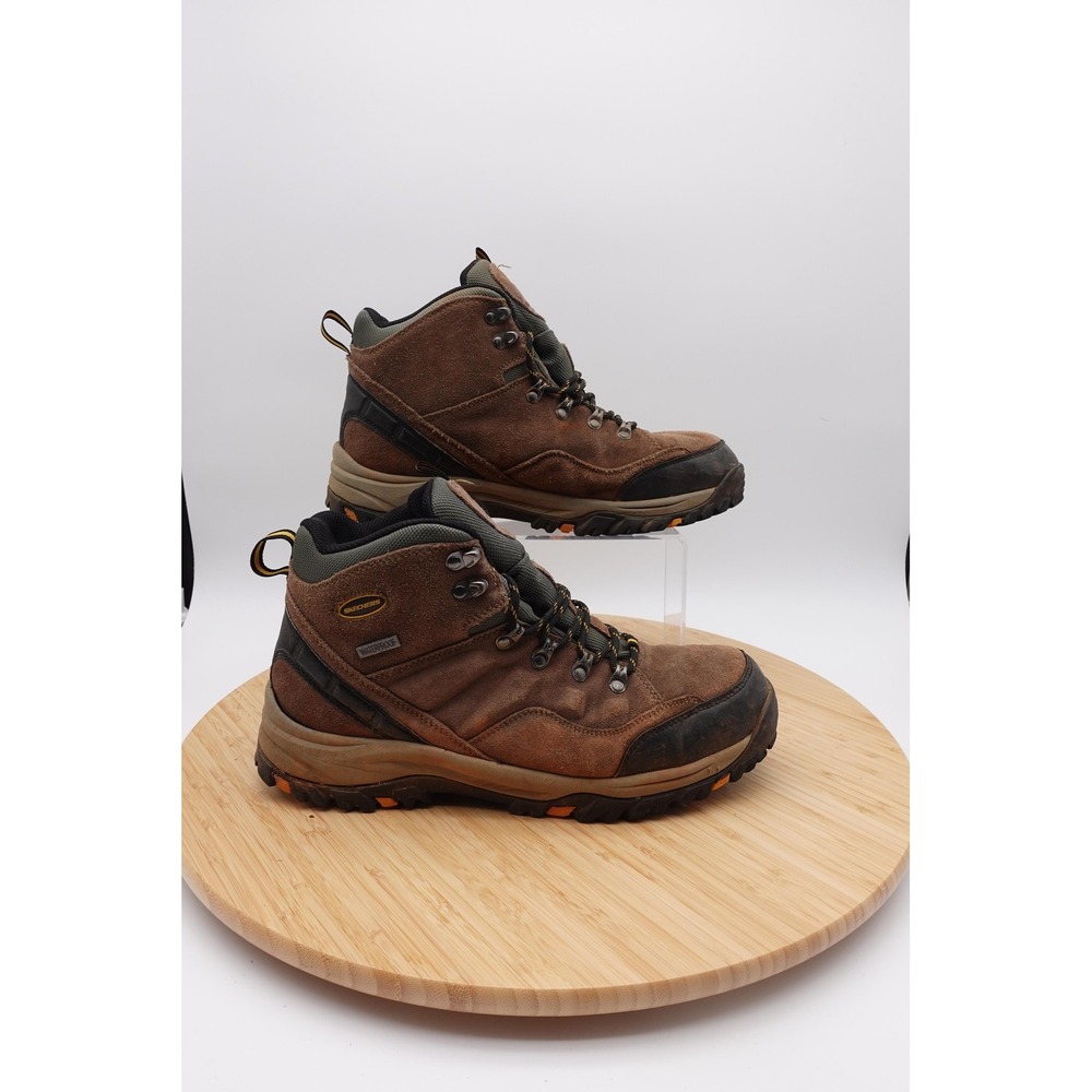 Skechers Boots Mens Size 11.5 45.5 Brown Leather Waterproof Hiking Trail Boots